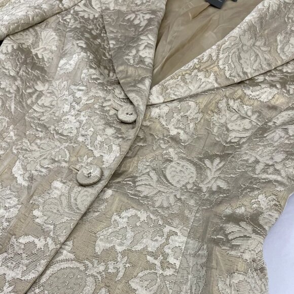 ANN TAYLOR Floral Blazer Top Womens Jacket Size 0 Cream Beige Two Button - Picture 3 of 11